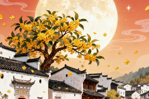 月满岩头，溪声伴团圆